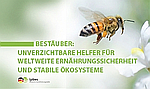 Titelseite der Broschüre: Biene fliegt Obstblüte an